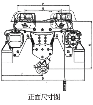 低净空环链电动葫芦正面尺寸图