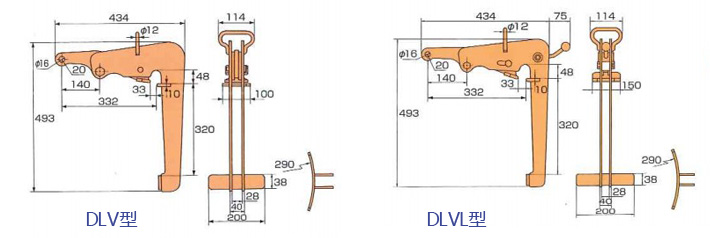鹰牌DLV(L)型圆铁通用夹钳尺寸图