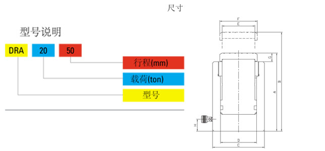 DRA型铝合金液压千斤顶尺寸图