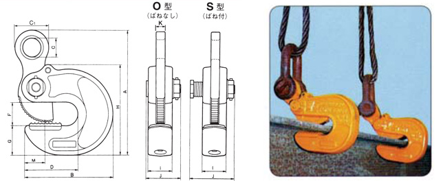 日本三木EASY型横吊钢板钳产品尺寸图：龙海起重工具