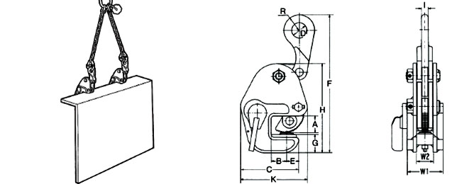 GL型横吊钢板钳使用图片/尺寸图：龙海起重工具