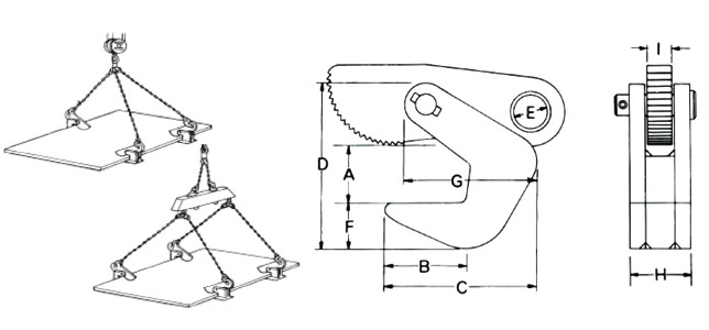 HOS型横吊钢板钳使用图与尺寸图：龙海起重工具