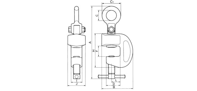 HP-Y三木螺旋锁紧吊具（螺旋锁紧钢板钳）尺寸图