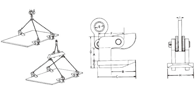 HOW型横吊钢板钳使用图尺寸图：龙海起重工具