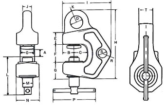 SBB型螺旋式钢板吊钳尺寸图：龙海起重工具