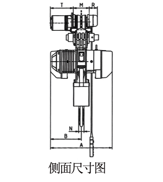 龙升10吨4链低净空环链电动葫芦侧面尺寸图