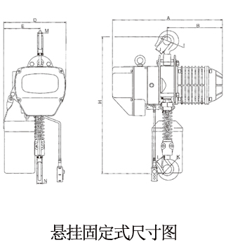 龙升1吨悬挂固定式单链单速环链电动葫芦尺寸图