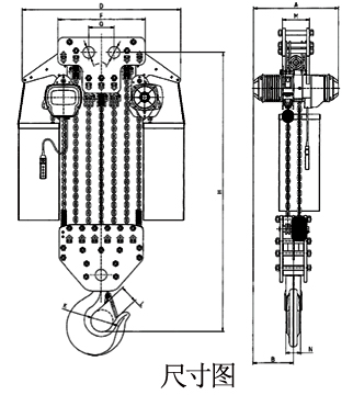 龙升30吨12链环链电动葫芦尺寸图