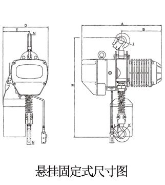龙升3吨单链单速环链电动葫芦悬挂固定式尺寸图